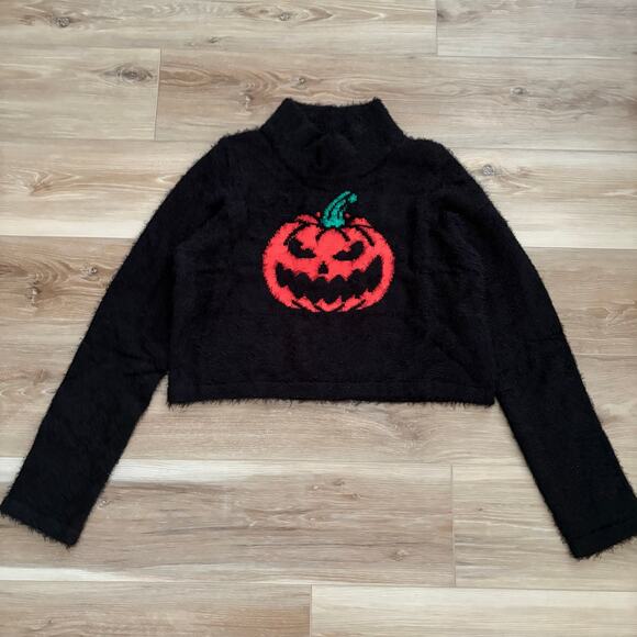 Trickz N’ Treatz Plus Cut It Out Crop Jack O Lantern Fuzzy Sweater 2X - Picture 1 of 5